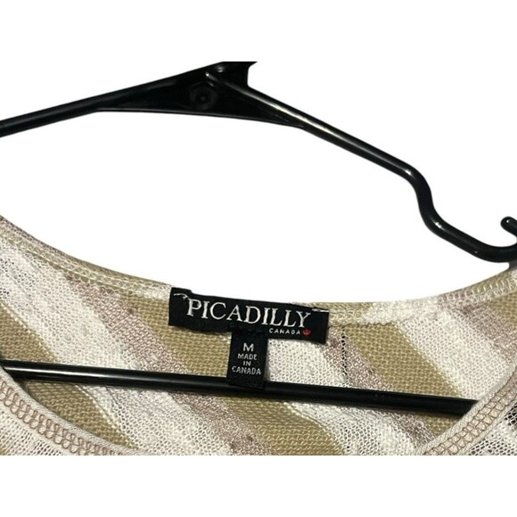 Picadilly Fashions Tan & Gold Asymmetrical Striped Top Size M - Picture 8 of 9